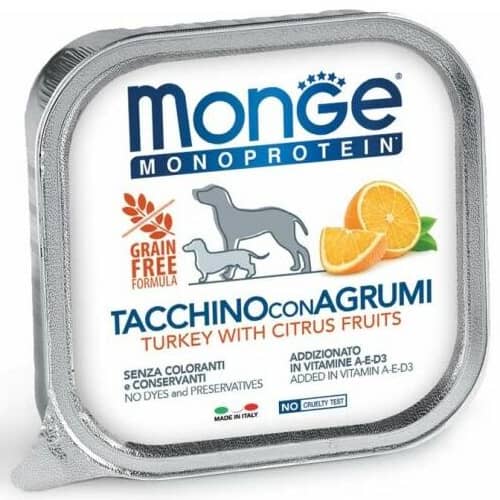MONGE DOG MONOPROTEIN FRUITS TURKEY suņu konservi Tītars, citrusaugļi 150g
